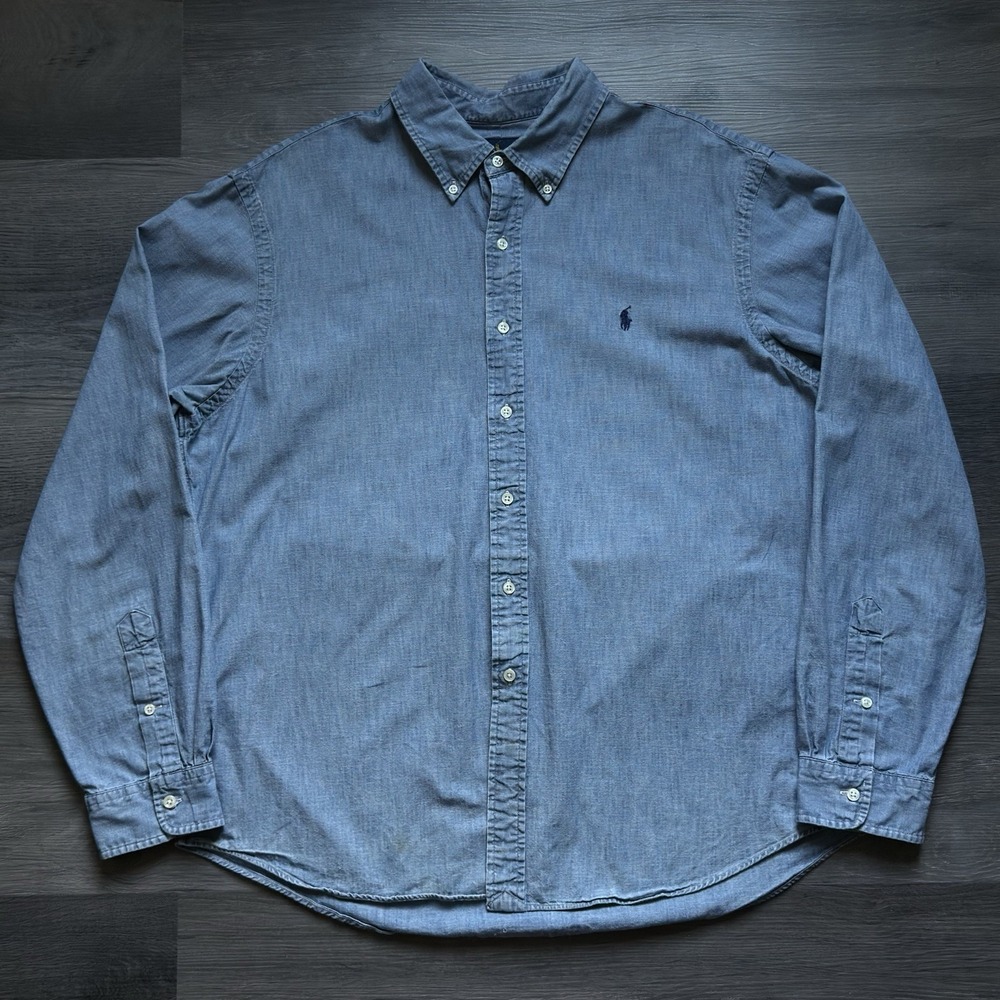Ralph Lauren Denim Oxford Long Sleeve Shirt Mens 2XL Blue Slim FIt Read